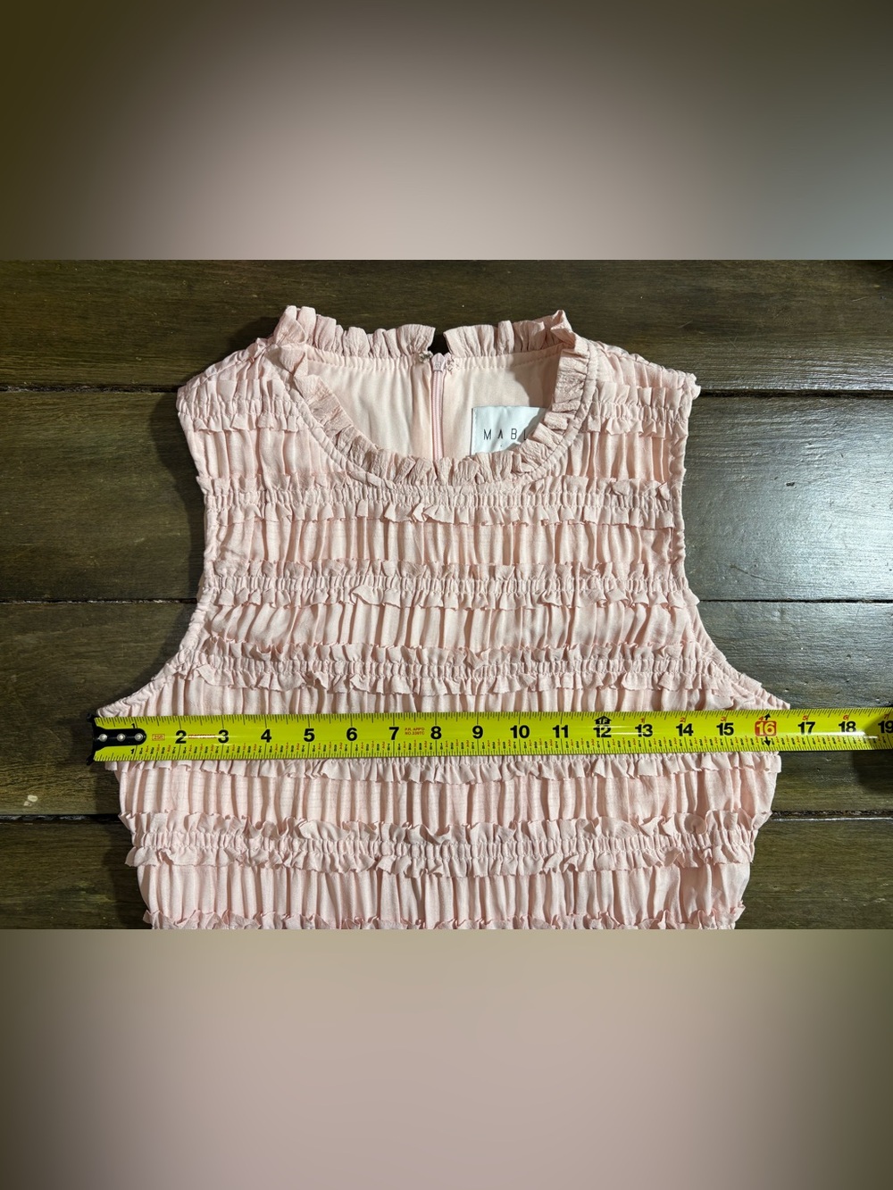 Mable Soft Pink Ruched Ruffle Mini Dress Sleeveless S - Picture 6 of 7